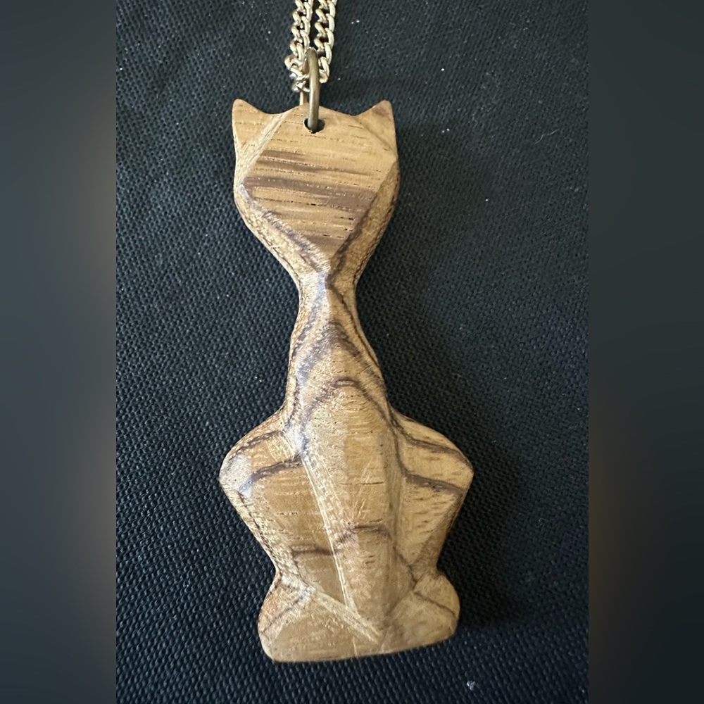 Hand Carved Wooden Cat Necklace